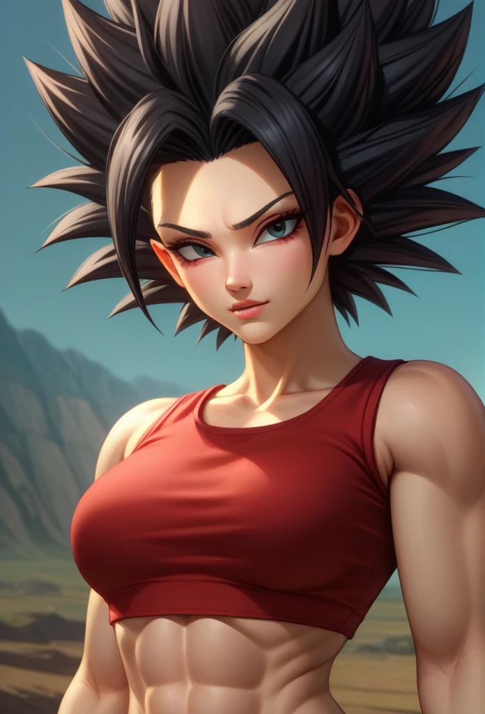 score_9, score_8_up, score_7_up, BREAK Super_Saiyan_4_Caulifla, 1girl, (crop top:1), long black hair, body fur, red fur