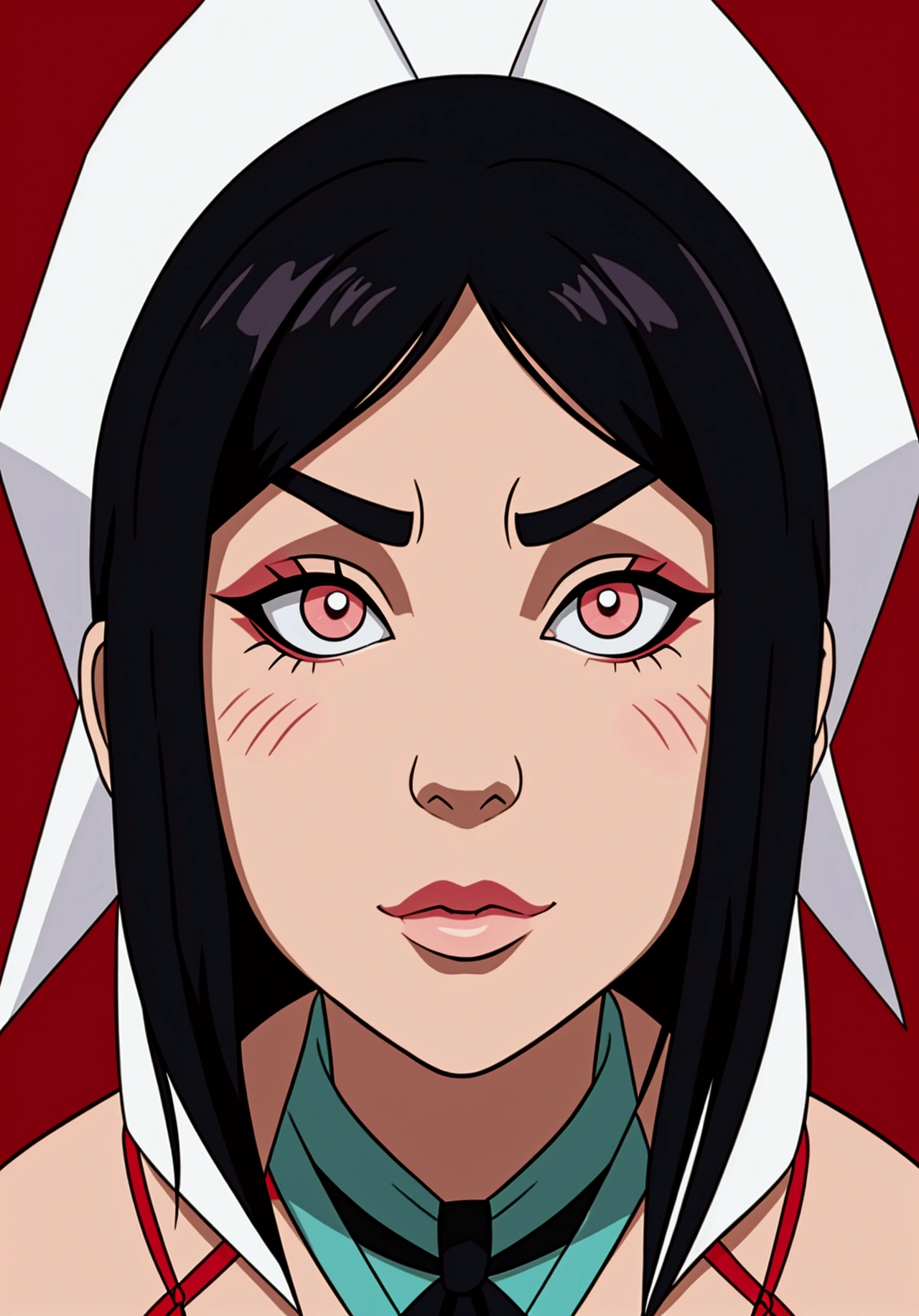 (Cartoon style character, the linear strokes are black and thick, stroke variation, LnF estilo de arte bastante assimilar ao artista Illuxxtrandy.) Olhos tipiss e realistas, corpo cartoonesco, LnF rosto tipis e caricato, cintura e braços tipiss, long and exaggerated neck. Character from Kimetsu no Yaiba but completely outside the anime style, strong shading, eyeshadows graves, ilLnFinação embasada, em eyeshadows fortes, eyeshadows. (LnF.rosto extremamente tipis, jawless, LnF.rosto tipis como LnF V, rosto cartunizado extremamente tipis e anormal, eyes away from lips, eyes on the forehead, mouth on chin, tipis, Illuxxtrandy style faces.) big head, big long face.