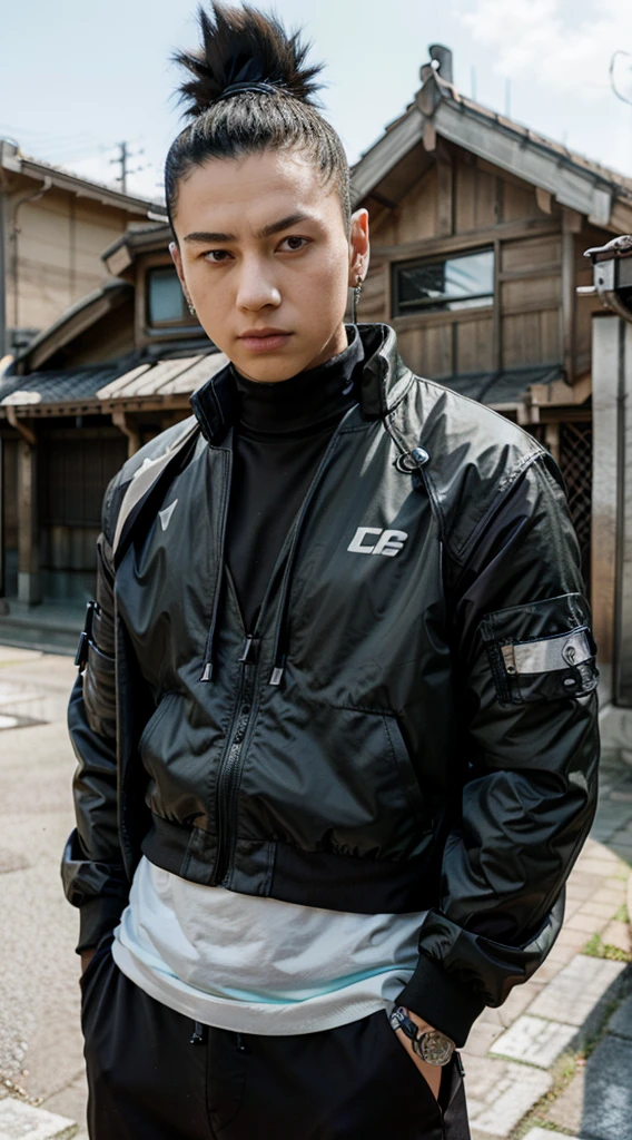 Masterpiece, 1boy, Superb Style, Streetwear chothes, Outdoor, Upper Body, Shikamaru nara, bright eyes, black hair, cool boy