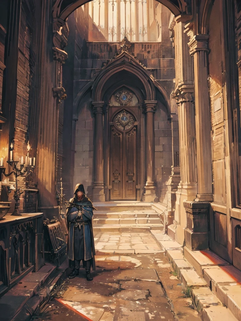 A man，Assassins in Medieval Europe，Wear a night suit，Holding a dagger，Waiting in the shadows。The setting is night，The location is the noble courtyard。Classical painting style，Line drawing style，Simple style。