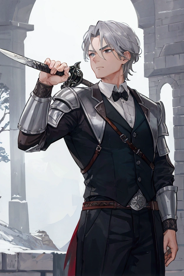 Middle-aged men、Gray Hair、Adventurer Appearance、Hold the Sword