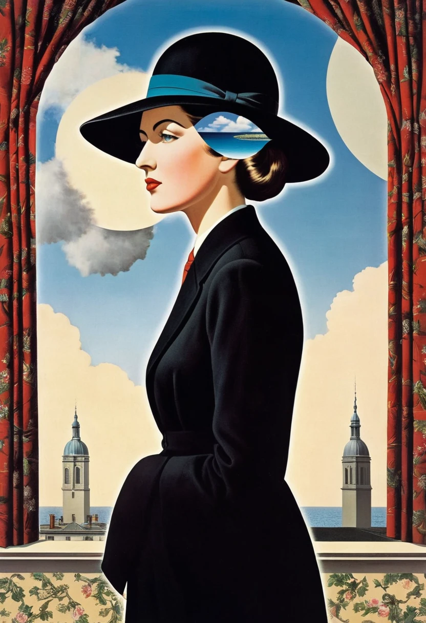 René Magritte,multi-layered collage,Collage with a woman's face,There are a lot of different things on it,Geometric Dislocation,Collage,Artistic sense,Painting,paint