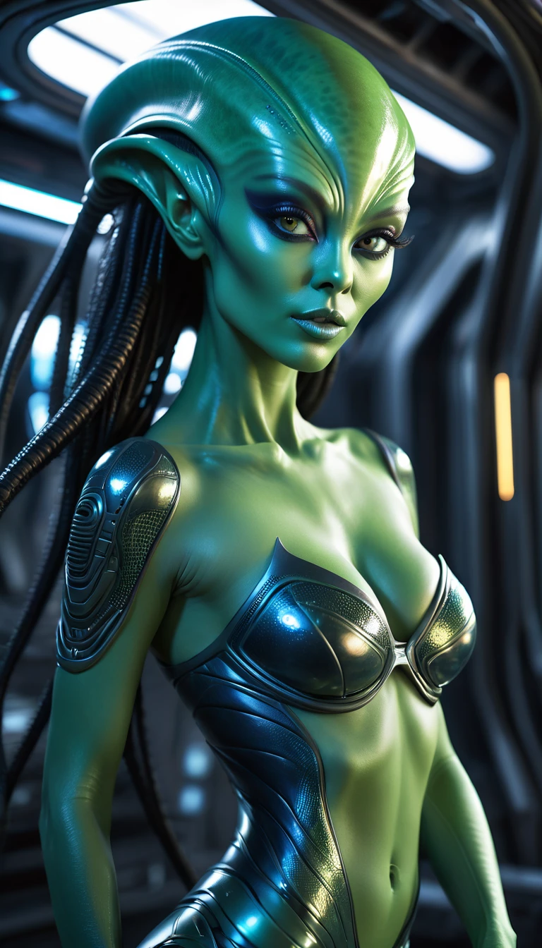 a realistic picture of a beautiful sexy alien woman