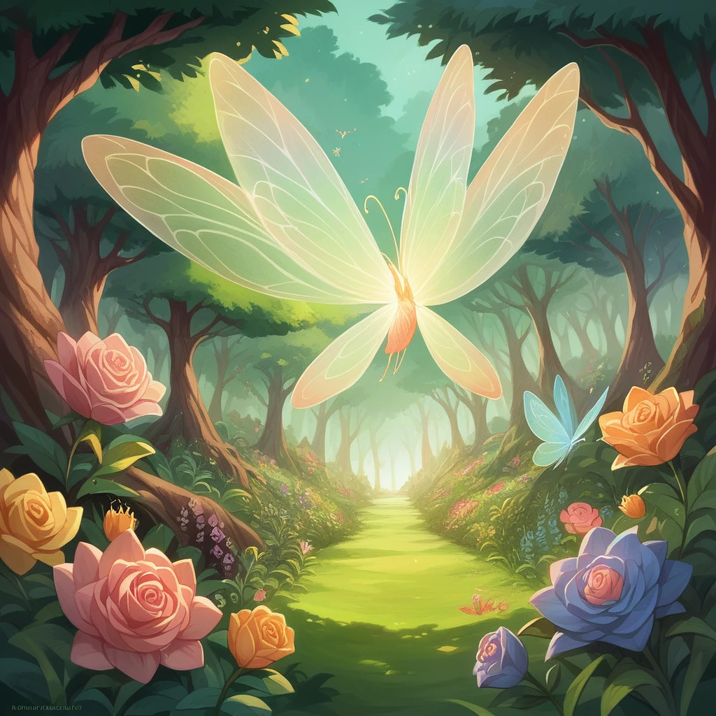 A night landscape of a beautiful, dense enchanted forest, many fairy houses, fireflies, beautiful flowers with beautiful colors, full color, High contrast, ultra realistic details, ultra detailed, intricate details, copious forest, Masterpiece