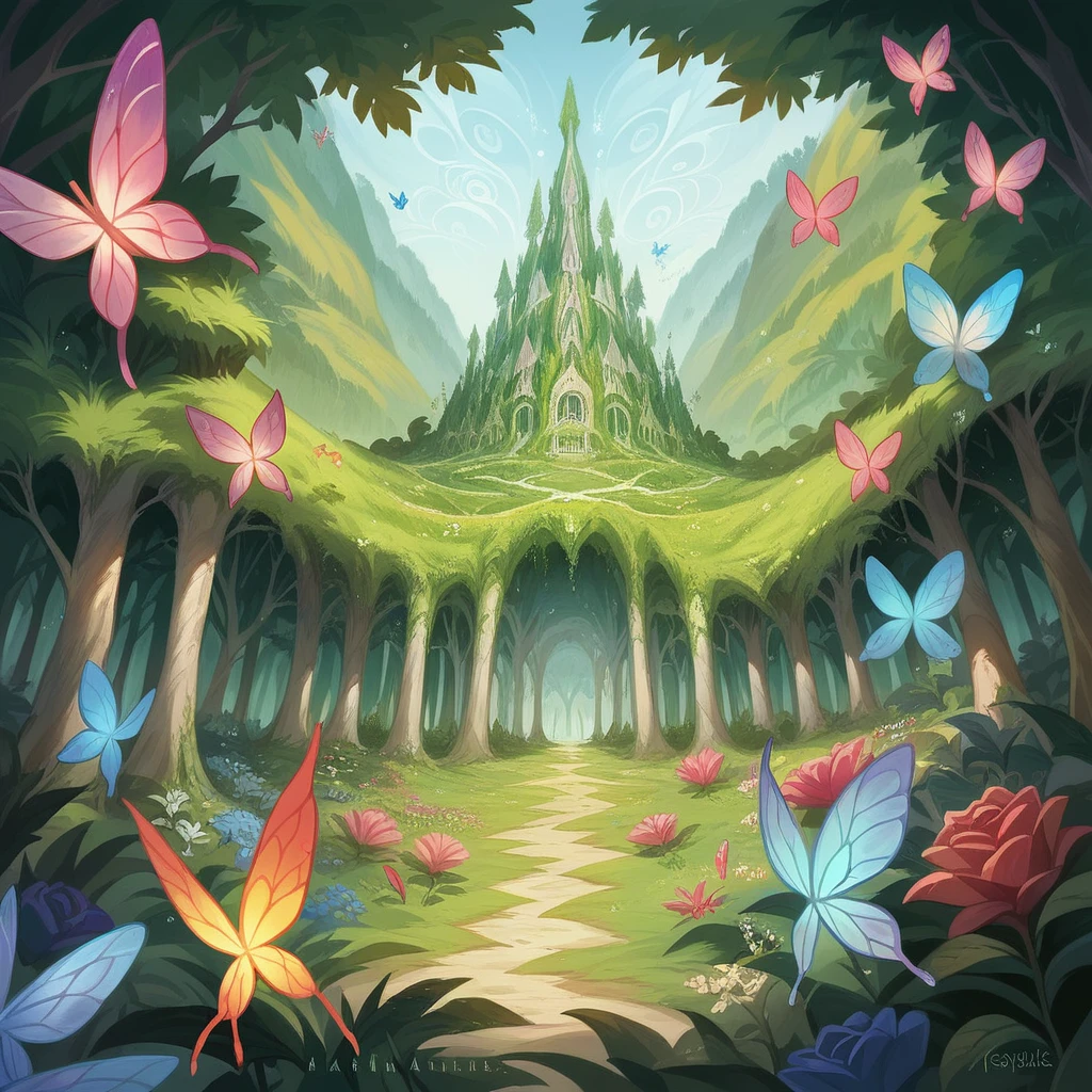 A night landscape of a beautiful, dense enchanted forest, many fairy houses, fireflies, beautiful flowers with beautiful colors, full color, High contrast, ultra realistic details, ultra detailed, intricate details, copious forest, Masterpiece