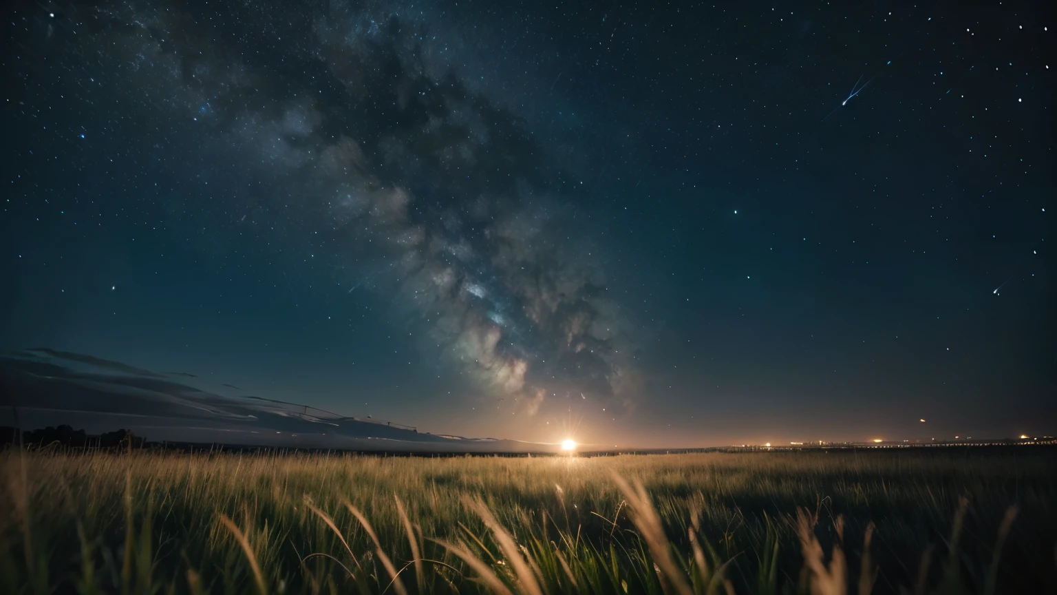 close up. grassy field with night sky