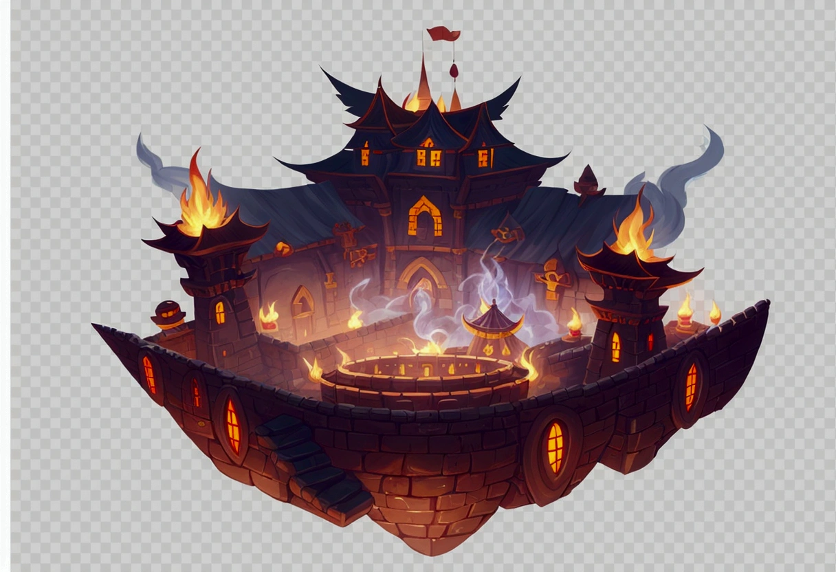 a cartoon image of a castle with a fire inside of it, arena background, temple background, odin's stone arena background, background art, mobile game background, background artwork, mobile game art, mobile game asset, palace background, game asset, onmyoji detailed art, detailed game art, background fortress, 2d game asset, 2 d game art background