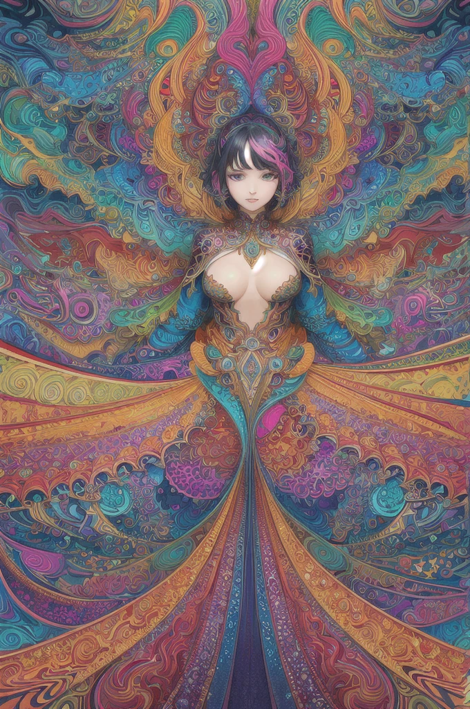 (masterpiece, top quality, best quality, official art, beautiful and aesthetic:1.2), (1girl:1.3), extremely detailed,(fractal art:1.2),colorful,highest detailed,(zentangle:1.2), (dynamic pose), (abstract background:1.5), (treditional dress:1.2), (shiny skin), (many colors:1.4), upper body