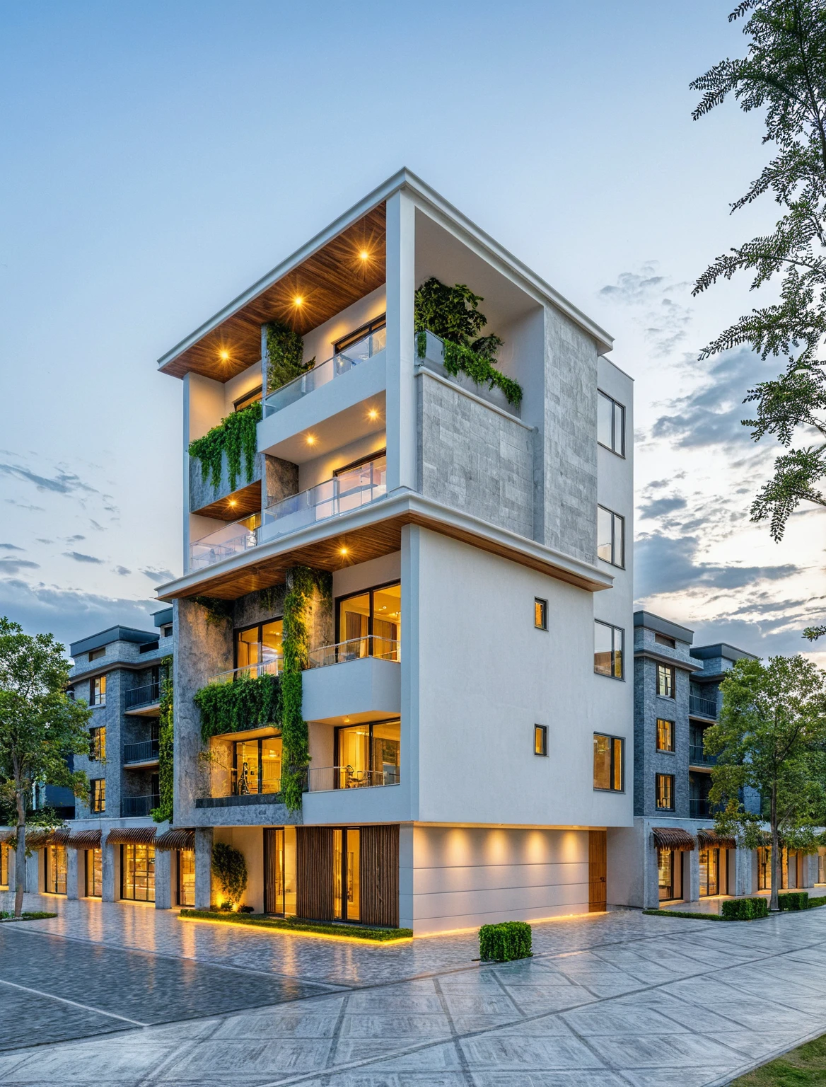 Masterpiece, high quality, best quality, authentic, super detail, outdoors, onestoreyvillaXL, aiaigroup, house style modern on the street ,stairs, white wall ,road,pavement, grass, trees, sky, cloud, (daylight:1.1)
