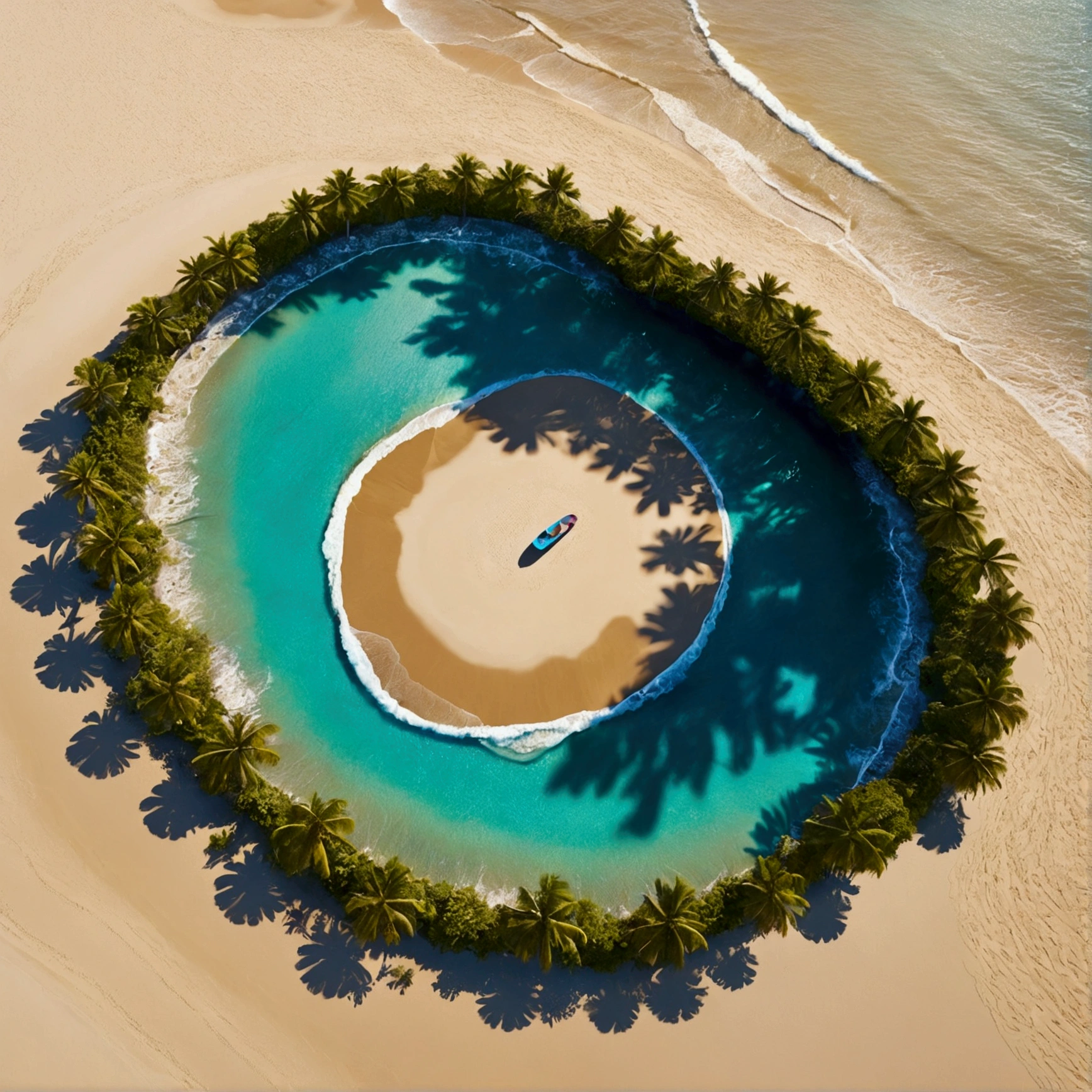 Deserted Beach, Dynamic energy flow style、Realistic Anamorphic Art, I can't believe how beautiful it is, Precise lines, Sparkling, Afro-Caribbean Influences - AR 9:16