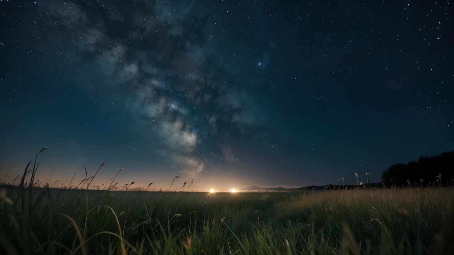 close up. grassy field with night sky