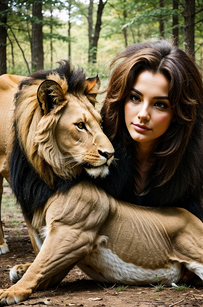 Close relationship in lion and deer creative photo look