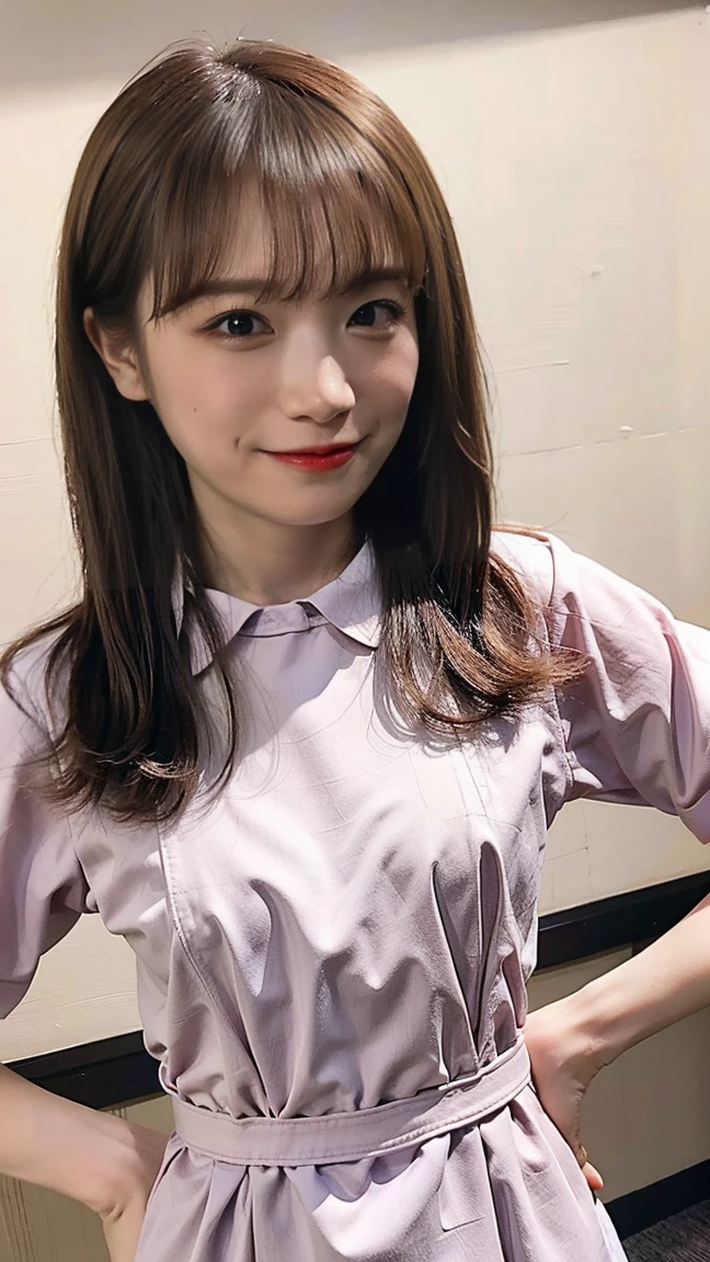 (8K、RAW Photos、Highest quality、masterpiece:1.2)、(Realistic、Realistic)、1 Girl、Japanese、((whole body、smile、chest emphasis、whole body、View from the front、Looking into the camera、Stand with hands on hips))、((Petty Girl))