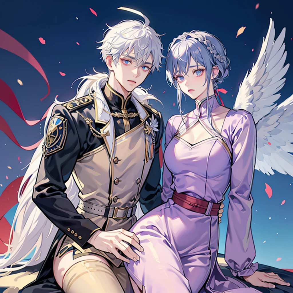Adult sensei with striking appearance. Bright white hair with a blue streak running through it. warm tone skin. Almond-shaped eyes with a fascinating lilac shade adorned with a star-shaped pupil. On the back there are two huge brown wings.. Dress up a hero suit with the Chilean flag. anime style Boku no Hero academia