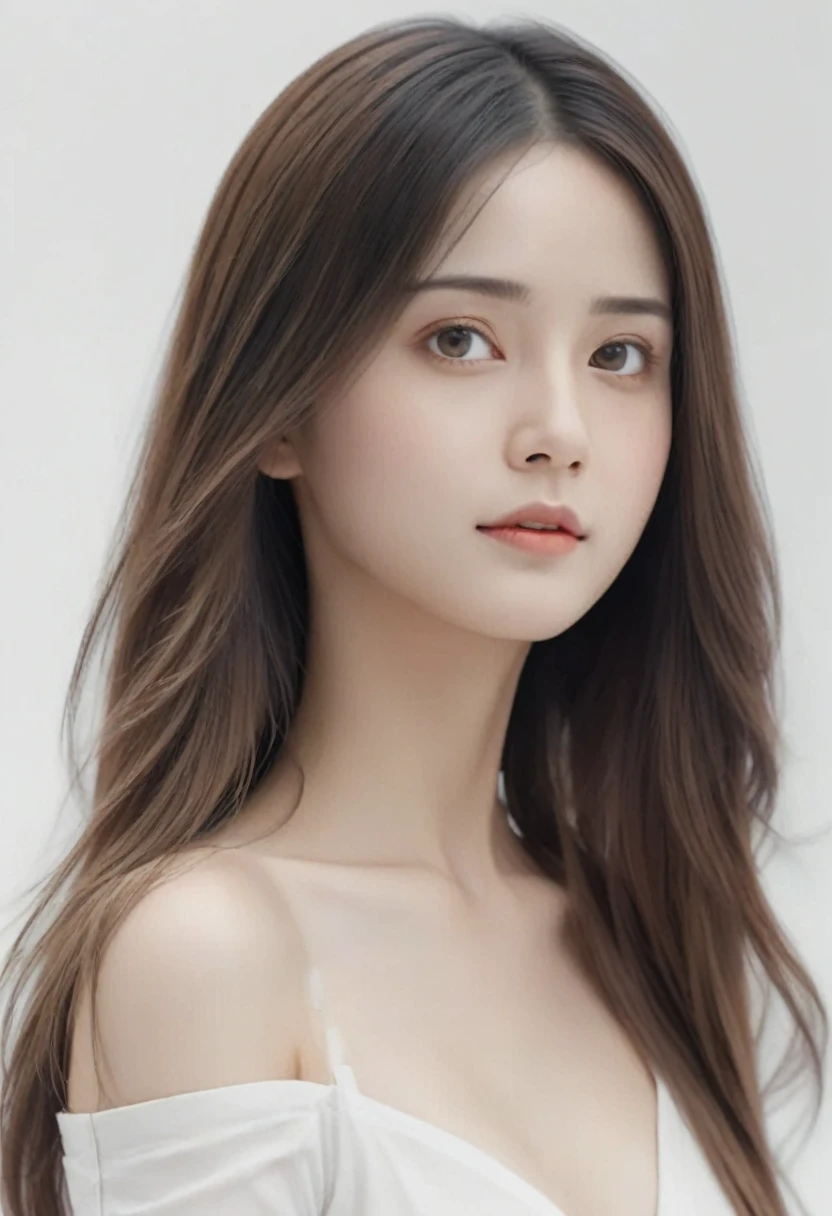 A girl With gold color long hair. standing white background. ultra high res. photorealistic:. 1.4 UHD