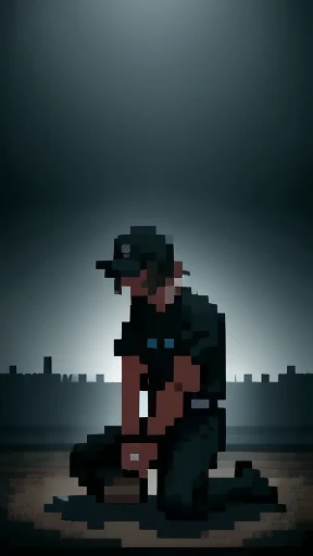 a baseball pitcher kneeling on the pitcher's mound, head bowed, feeling dejected, dramatic lighting, cinematic composition, moody atmosphere, photorealistic, 8k, high detailed, masterpiece, realistic, professional photographer