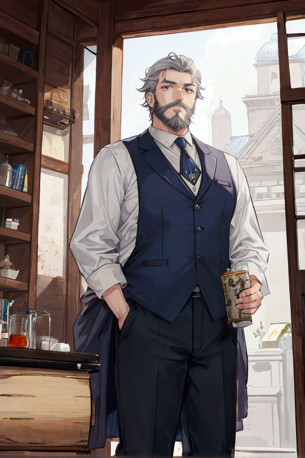 Middle-aged men、Gray Hair、Short Beard、Adventurer Appearance
