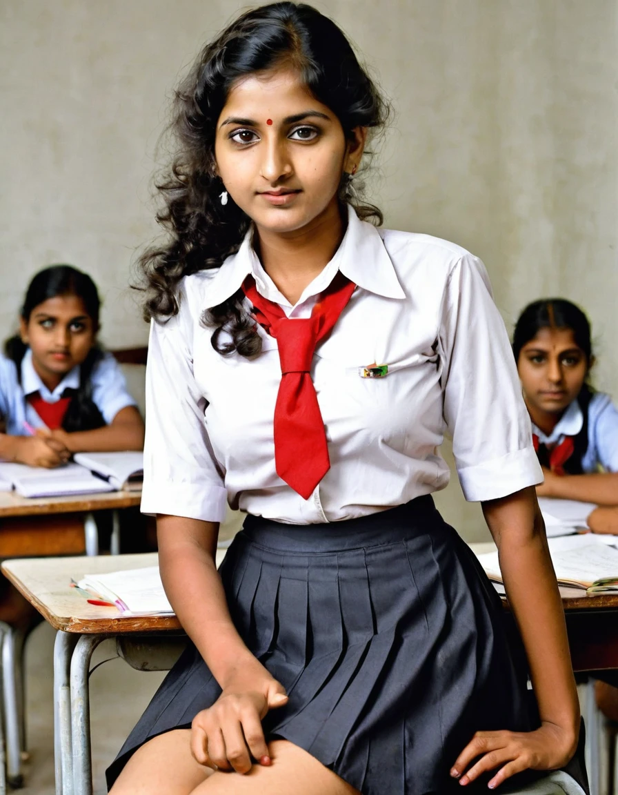 (Masterpiece),(8K),(High Quality),(School Class room woth black board),(Four Indian ladies),One Indian 55 years old,Teacher,wearing red saree(Posing in cat pose,on top of the teachers table, breast taken out from saree,aged breast,hanging down,saggy,staigth hair,gray_black color,bathed with hair oil,breast exposed,hanging nipples,tingue out,in licking position),One 16 years old indian school girl,wearing school unifom,standing next to teacher,(floppy breast,breast tanken out from school uniform shirt,school uniform shirt buttons open,breast exposing,floppy breast,hangging down,raised the school uniform skirt,vagina exposed,touching vagina,showimg vagina,self sucking breast,showing her vagina to teacher,curly hair,knee length,Bathed with hair oil),two other 16 years old school girls,wearing school uniforms,sitting on chairs with out desk,kissing,put tongues out(floppy breast,breast tanken out from school uniform shirt, shirt buttons open,breast exposing,floppy breast,hangging down,raised the  skirt,thighs exposed,touching breasts,showimg ,showing thighs to teacher,french braided hairs,knee length,Bathed with hair oil)