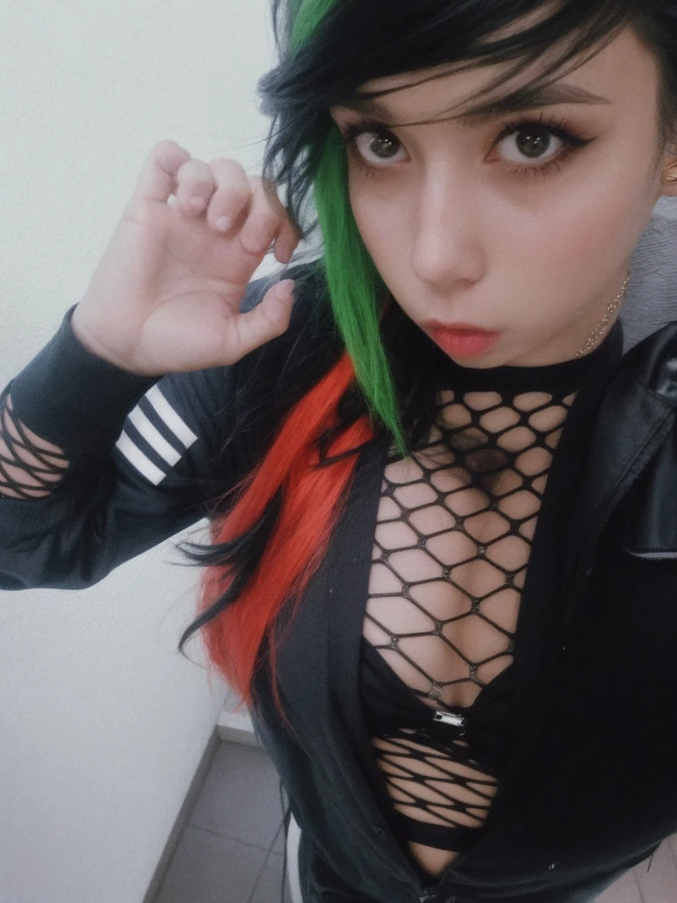 Longer hair and black emo clothes with her Polish emo boyfriend