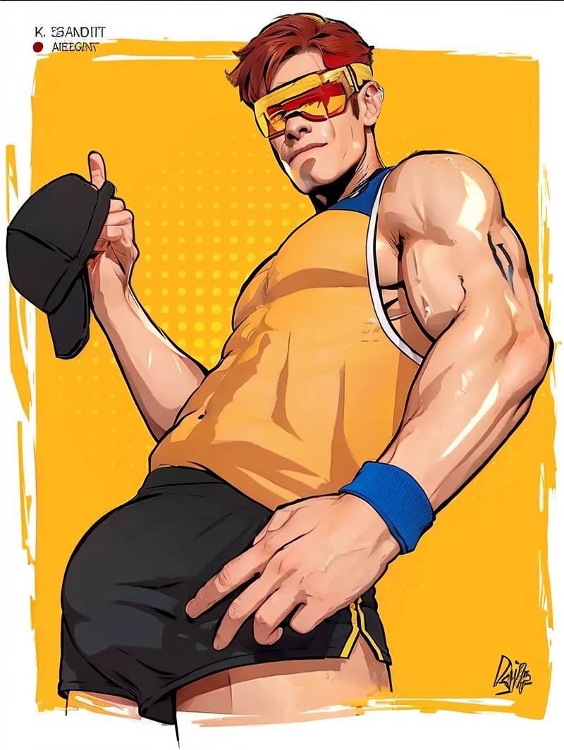 Improve his muscles and put red glasses on him