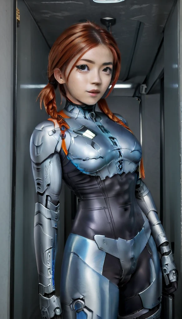 1 Girl、Medium Bust、solo、red Hair、Braid、Mobile Race Suit、Shoulder Armor、ceiling、Wide Shot、Looking Ahead、zipup suit 、Closed Mouth、Highest quality、medium quality、22 years old、Mobile Trace System、cockpit、Asian、CyborgCosplay

