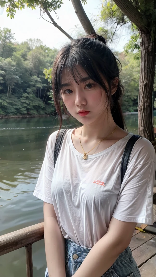 1girl in quiet lake