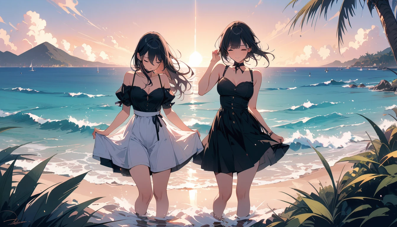 (masterpiece, Highest quality:1.2), 1 Girl, alone,Open your eyes,Are you having fun,Tropical atmosphere,Ocean, Maid clothes, Woman sinking up to her shoulders