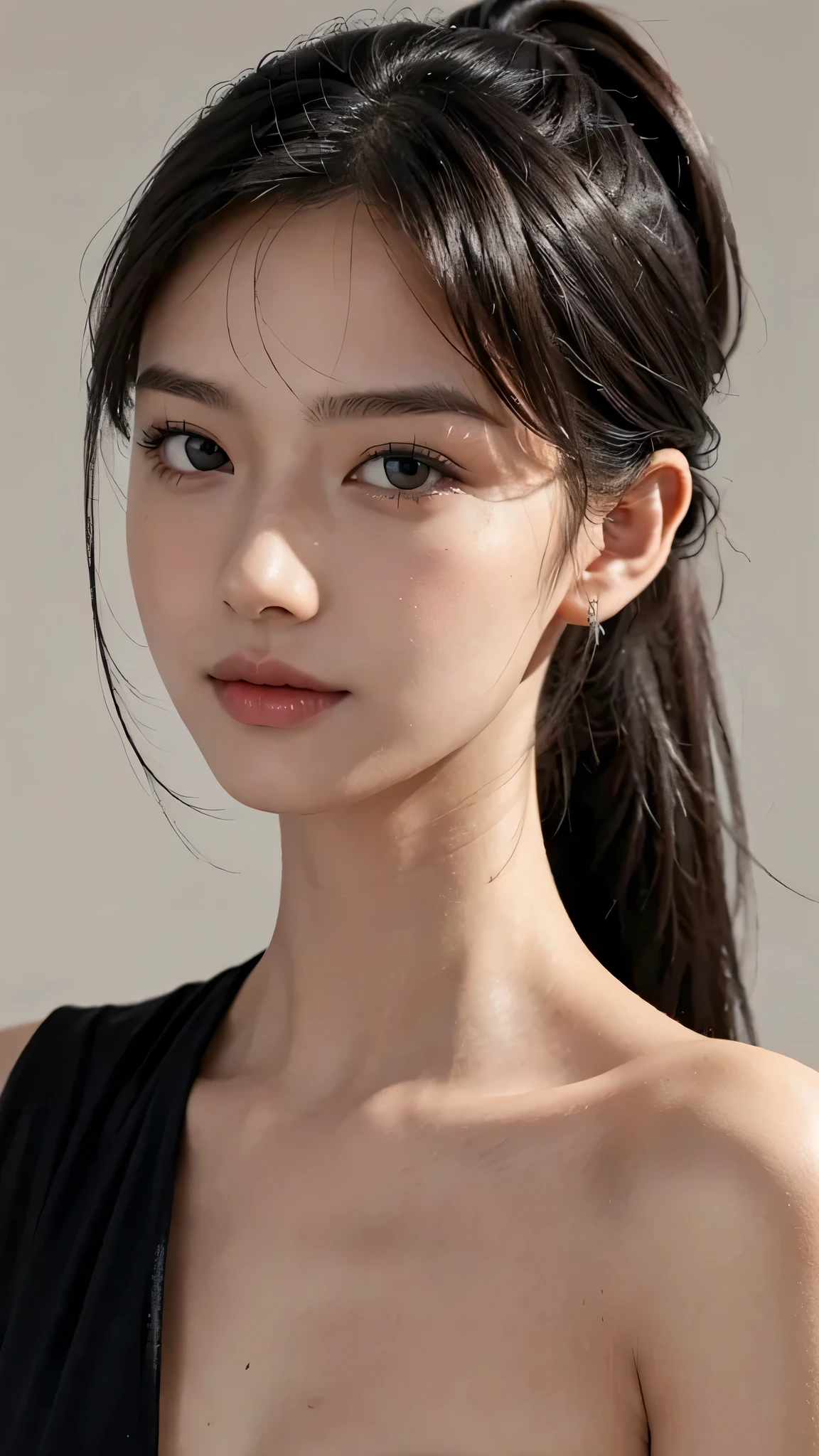 Cosmetics commercial style,Commercial filming studio,Lipstick in hand,close up face,fully body photo,masutepiece, The highest image quality, High quality, the background is clear,Beautiful woman, Japanese, Detailed, Ultra-detailed, finely detail, hight resolution, 8K Wallpaper, Perfect dynamic composition, Beautiful detailed eyes ,Detailed eyes, Detailed skin, Beautiful skin, 超hight resolution, (reality: 1.4),Very beautiful woman, Slightly younger face, Beautiful skin, slender, (Ultra photo realsisim), (hight resolution), (8K), (Very detailed) (beautifully detailed eyes), (super detailed), (Detailed face), view the viewer, Fine details, Detailed face, Staring straight ahead, Staring straight ahead, photos realistic, Bright lighting, Professional Lighting, Black hair,poneyTail,a baby face,sixteen years old,Hairstyle: ponytail,Long ponytail hairstyle,slight smile,