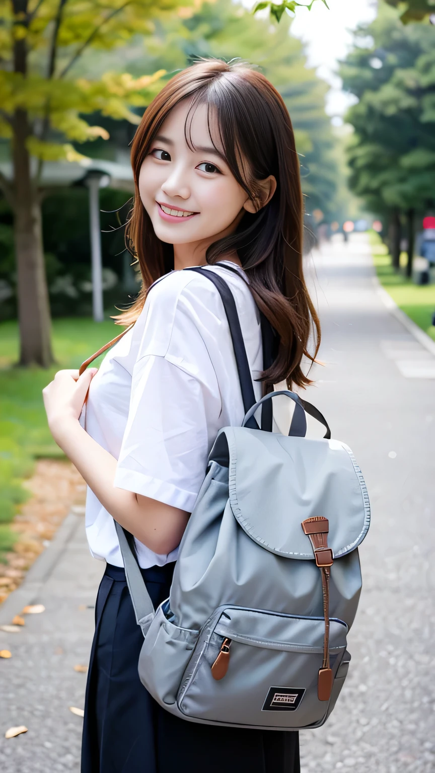 8K、Best image quality、smile、masterpiece、spring、Short strokes、Small breasts、A refreshing smile、Female college student、Dimples、New dresses for spring、Clear system、 to university、backsack