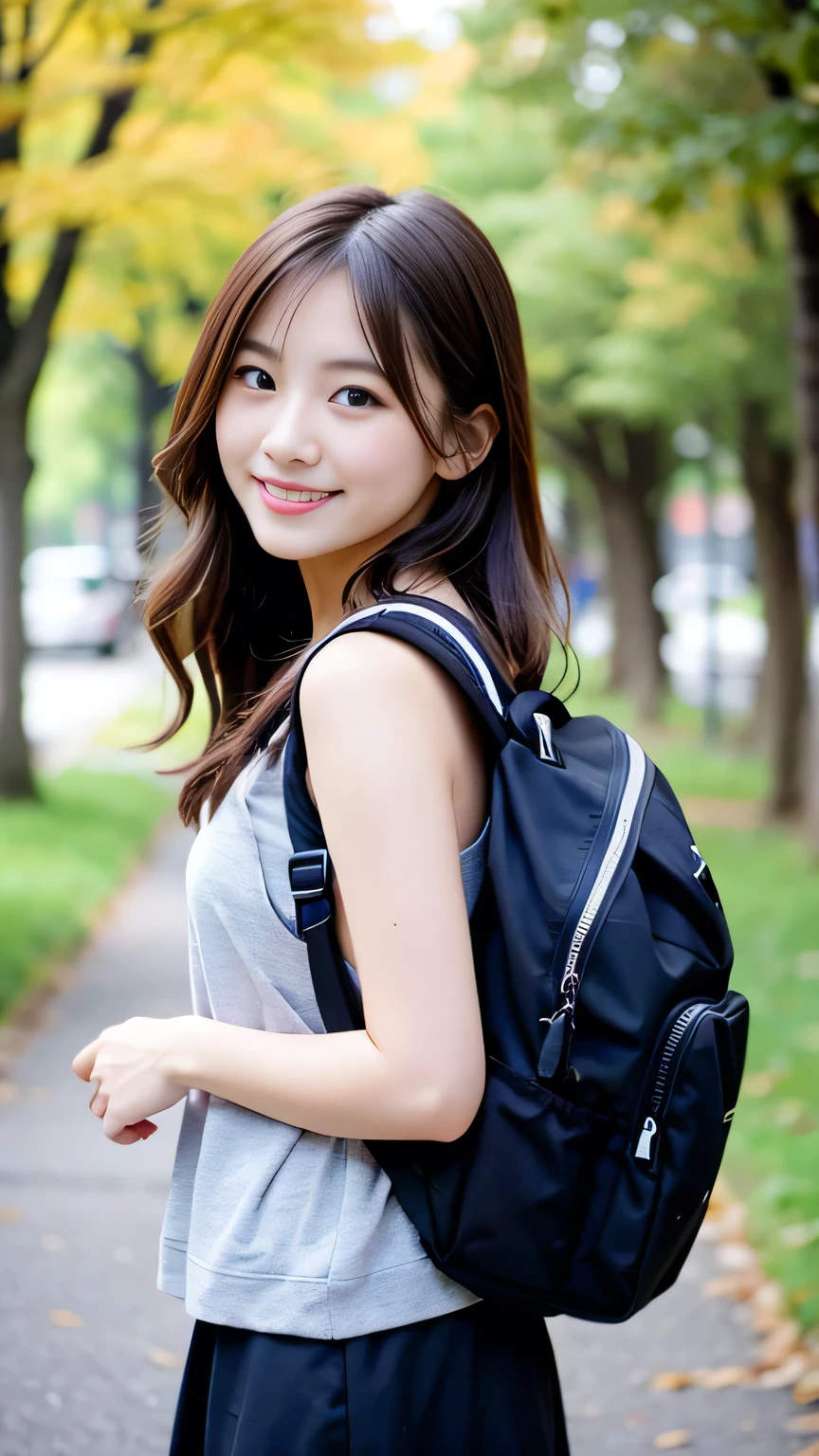 8K、Best image quality、smile、masterpiece、spring、Short strokes、Small breasts、A refreshing smile、Female college student、Dimples、New dresses for spring、Clear system、 to university、backsack
