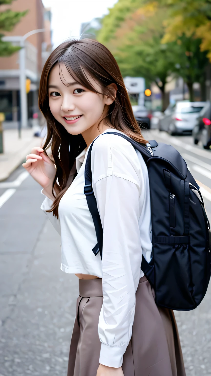 8K、Best image quality、smile、masterpiece、spring、Short strokes、Small breasts、A refreshing smile、Female college student、Dimples、New dresses for spring、Clear system、 to university、backsack