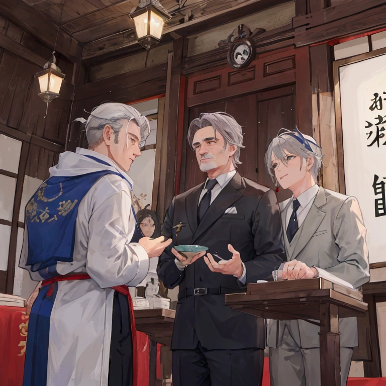 Former Adventurer、Middle-aged men、Gray Hair、Reconstruction of the town、Giving orders in the town hall
