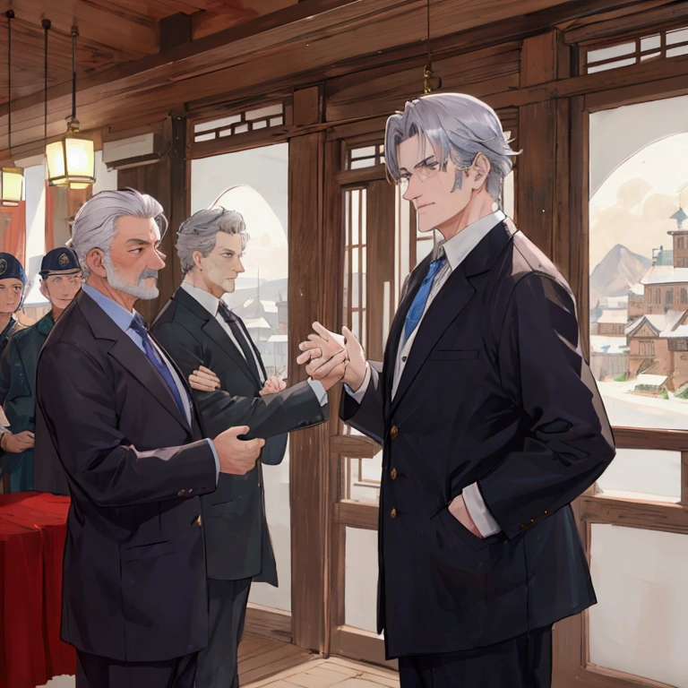 Former Adventurer、Middle-aged men、Gray Hair、Reconstruction of the town、Giving orders in the town hall