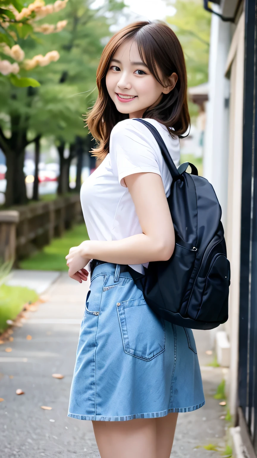 8K、Best image quality、smile、masterpiece、spring、Short strokes、Small breasts、A refreshing smile、Female college student、Dimples、New dresses for spring、Clear system、 to university、backsack
