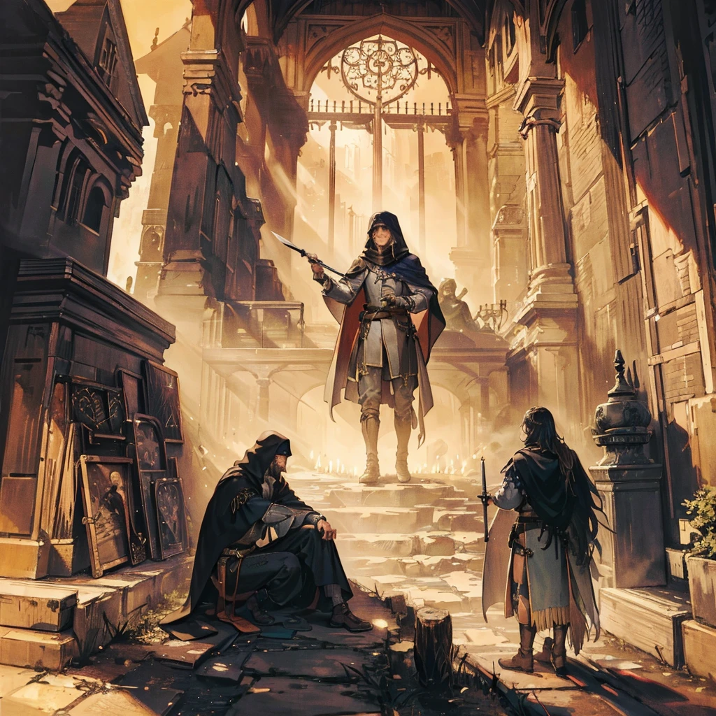 A man,Assassins in Medieval Europe,Wear a night suit,Holding a dagger,Waiting in the shadows。The setting is night,The location is the noble courtyard。Classical painting style,Line drawing style,Simple style。