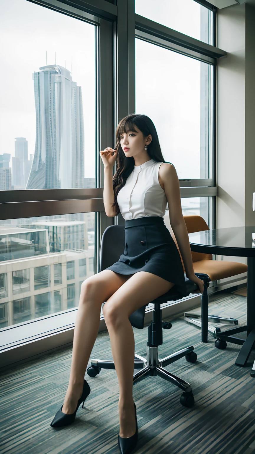 Highest quality、Conference room on the top floor of a high-rise building、OL Soule、mini skirt、ＣＨＡＮＥＬWind、Byheel、Put your hands on the window and stick your butt out、Pose to invite a man、Beautiful legs、Sitting in a chair、Panty shot