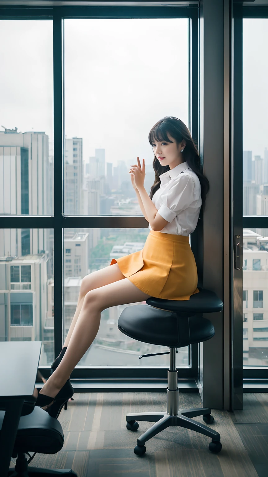 Highest quality、Conference room on the top floor of a high-rise building、OL Soule、mini skirt、CHANELWind、Byheel、Put your hands on the window and stick your butt out、Pose to invite a man、Beautiful legs、Sitting in a chair、Panty shot