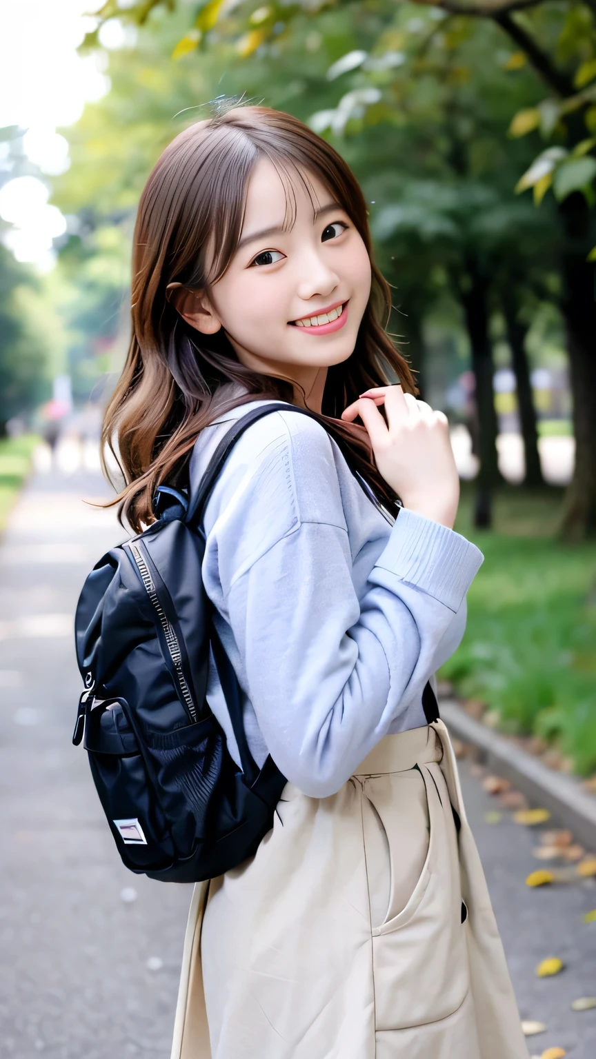 8K、Best image quality、smile、masterpiece、spring、Short strokes、Small breasts、A refreshing smile、Female college student、Dimples、New dresses for spring、Clear system、 to university、backsack