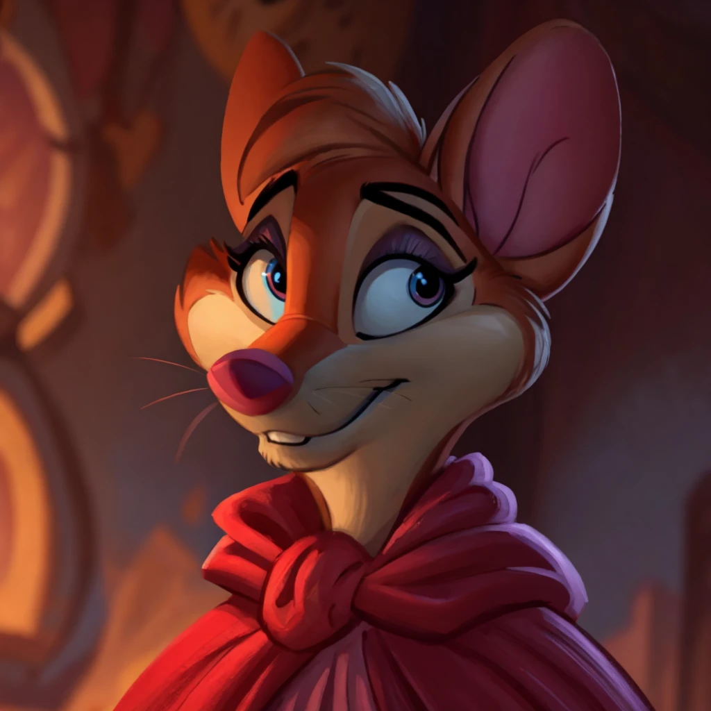 there is a cartoon mouse with a light blue cape on, golden brooch on cape, anthropomorphic mouse, disney stylized furry, redwall, disney weta portrait, pink hands, gray fur, bandit mask patter on face, red iris, white sclera, mischievous smile, art in the style of disney, beautiful mouse - girl, inspired by Don Bluth, in style of disney animation, inspired by Johannes Helgeson, adorable digital painting, disney concept art, closeup character portrait, digitally painted