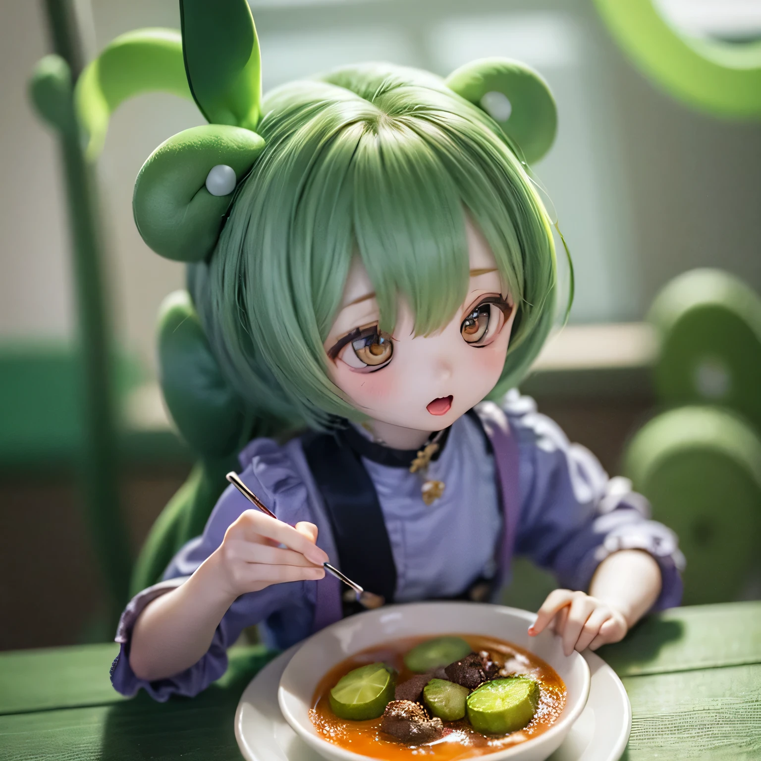 Cheeky Green Haired Zundamon(((((In the form of a )))))having meal