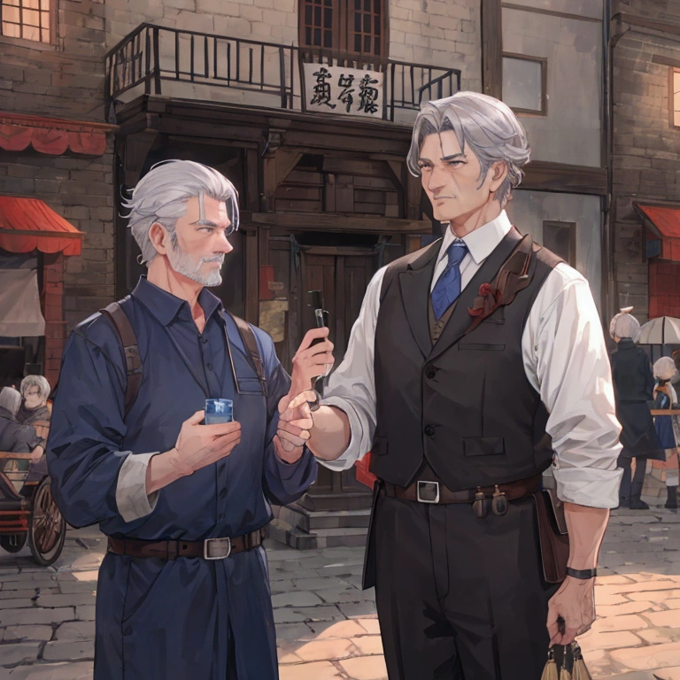 Former Adventurer、Middle-aged men、Gray Hair、Reconstruction of the town、Give orders in the town square