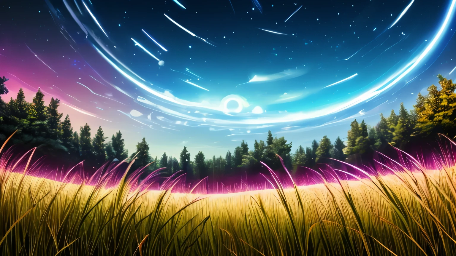 grassy field with night sky