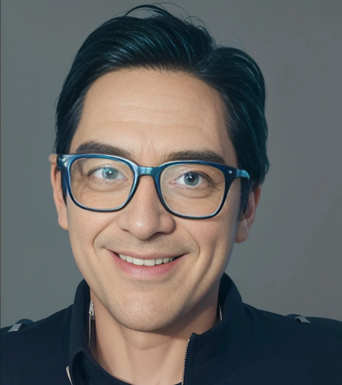 Pixar 3D style animation character, a man, short side-parted hair, glasses, wearing a dark green t-shirt, light blue background. blueprints, 3D realistic rendering, high resolution textures, dramatic lighting, expressive caricatures, smiling facial expressions, dramatic intense perspectives