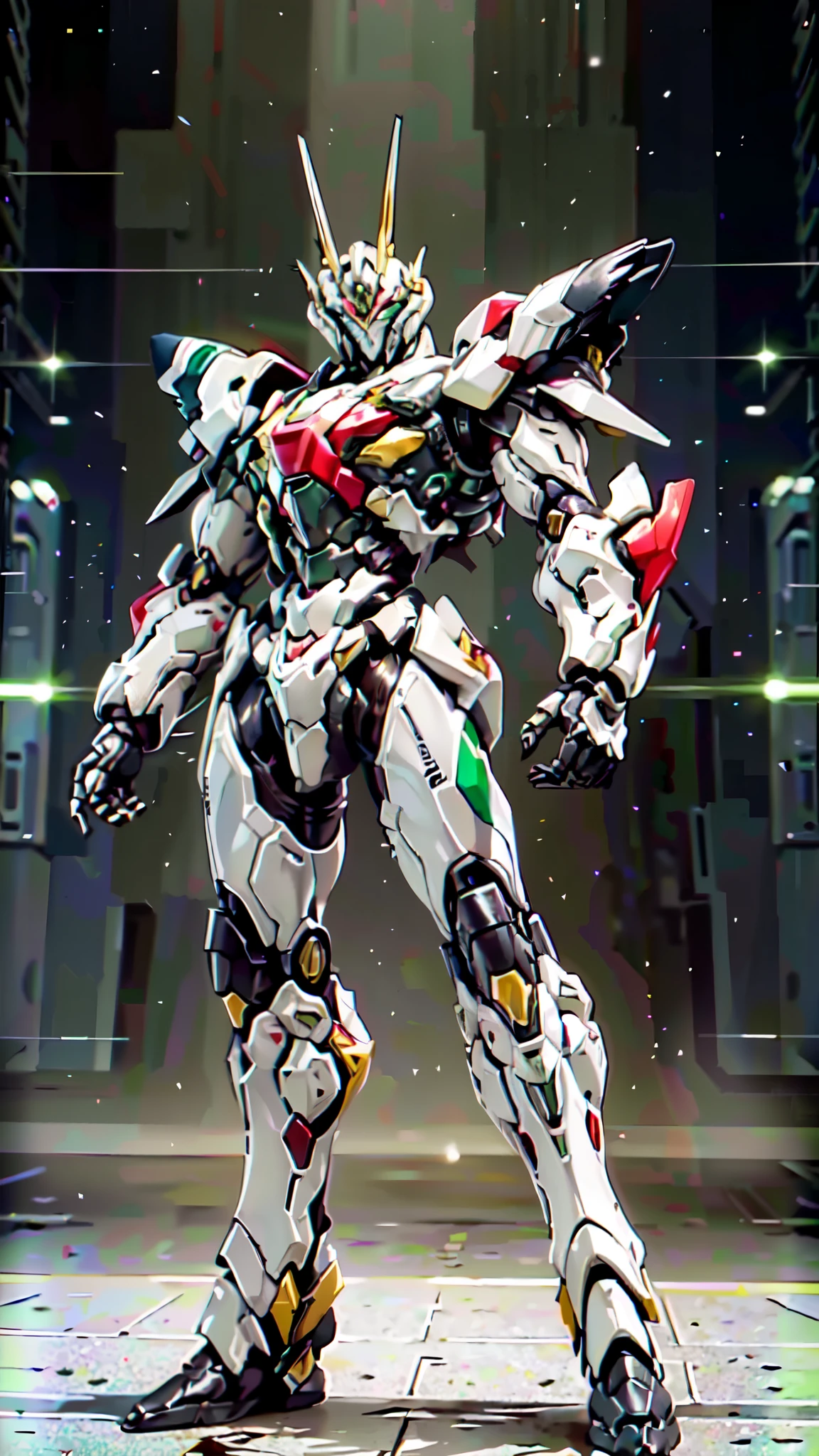 (masterpiece:1.5, best quality:1.5, extremely delicate:1.5, foreshortening:1.5, dynamic angle:1.5), a man wearing a full-face helmet, a fantasy-style biotech armored combat suit, green eyes, (a composite layered chest armor), fully enclosed shoulder guards, matching arm and leg guards, belt of Neon circuit, (the color scheme is primarily white with red green accents), the design balances heavy with agility, a high-tech bio-mecha armor, (Armor Concept Inspired by neon Cyberpunk, stand on the top of a skyscraper in a futuristic sci-fi city), this character embodies a finely crafted fantasy-surreal style armored hero in anime style, exquisite and mature manga art style, (element, plasma, energy, the armor glows), ((male:1.5)), metallic, high definition, highres, ultra-detailed, ultra-fine painting, professional, perfect body proportions, golden ratio, anatomically correct, symmetrical face, extremely detailed eyes and face, high quality eyes, creativity, RAW photo, UHD, 32k, Natural light, cinematic lighting, masterpiece-anatomy-perfect