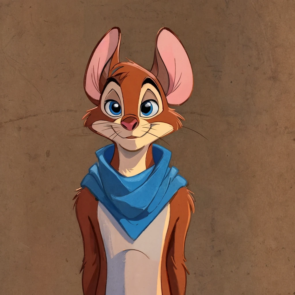 male mouse, gray fur, blue scarf, concept art, original OC, full body, sfw, art in the style of disney, beautiful mouse, inspired by Don Bluth, in style of disney animation, inspired by Johannes Helgeson, adorable digital painting, disney concept art, closeup character portrait, digitally painted
