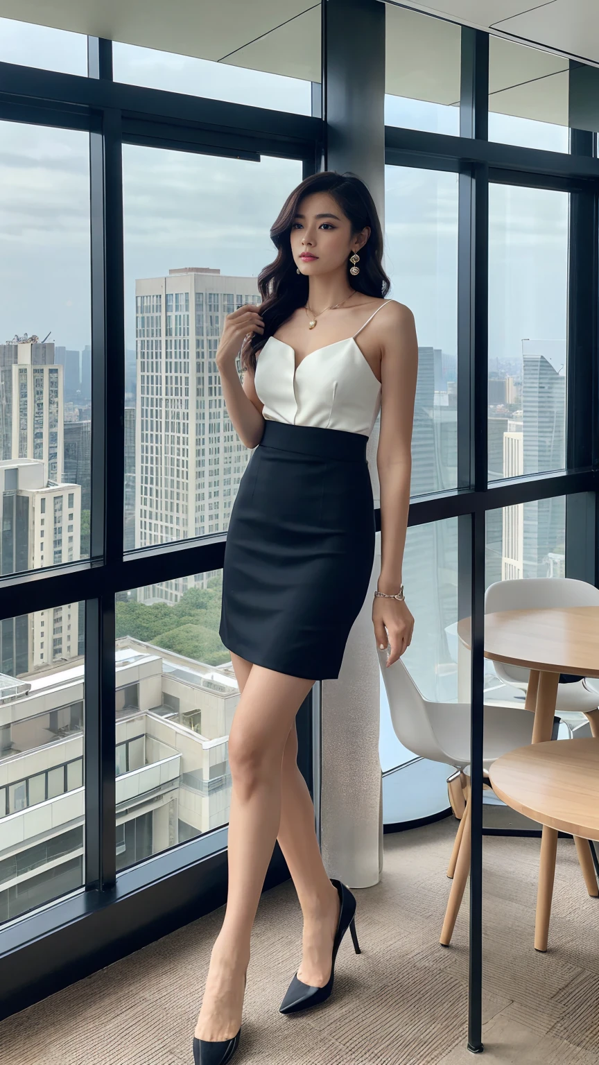 Highest quality、Conference room on the top floor of a high-rise building、Office lady suit、mini skirt、CHANELWind、Byheel、Beautiful legs、Sitting in a chair、Panty shot、elegant、Perfect Makeup、Beautiful décolleté