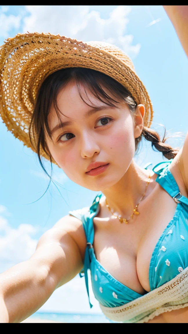 (masterpiece), (Highest quality), (Very detailed),(Disheveled Hair),(shape), (One Girl), (bikini), Are standing, Fashion Model, View your viewers, (interview), (Beach),Beautiful details, Delicate and beautiful face, floating,(High chroma),(Colorful splashes),Colorful bubbles,(The Shining), Focus on the face, Hair Ring, Floating Flowers, Floating Hair, (The Shining), Best lighting, Best Shadow,