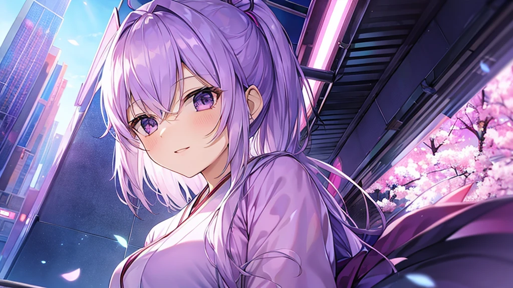 woman clear Light purple hair kimono Anime Style hospital