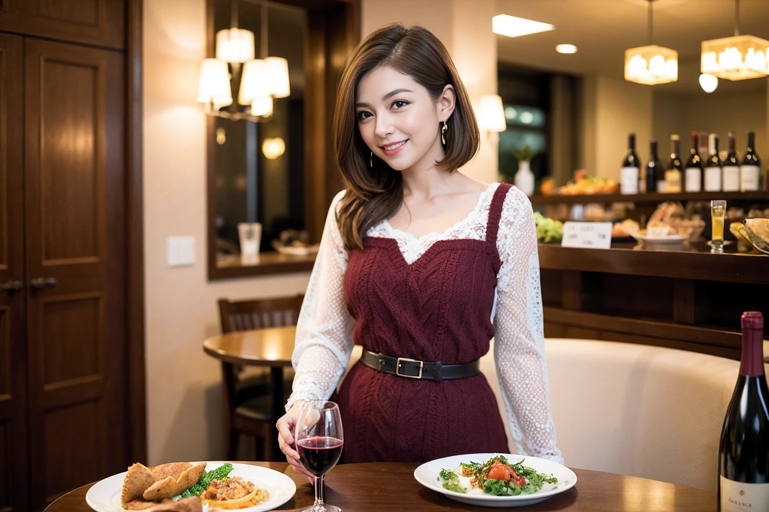 ((Highest quality、8K、masterpiece:1.3))、Shortcuts、cute、slimカップル、modelカップル、actress男優、(Realistic, Intricate details:1.2), full-course dinner、Wine Party、Amazing view of the sunset sky and clouds、A bright smile、short hair,Bright Face、 (Age 45), 42 years old, red wine 、Appetizers、Italian food、Wine bottle、Champagne、sparkling wine、Two beauties、Brown Hair、Shortcuts、Long sleeve shirt、dress、Beautiful woman 1, (slimな顔), (The body is slim), (Brown Hair), (Shortcuts), cheeks turn a little red,Attractive beauty、restaurant, In a prominent place (From the waist up) Nova Frog Style, actress, model, Upper Body, White wine, slim, wine glass, 中央に置かれたwine glass, smile, (smile: 1.15), Beautiful fine grain, Depth f/2,saturation, High Contrast, Strong light and shadow,Moist Body:1.5、3D texture、Delicate eyes、Brown Hair、The hair is very shiny、
