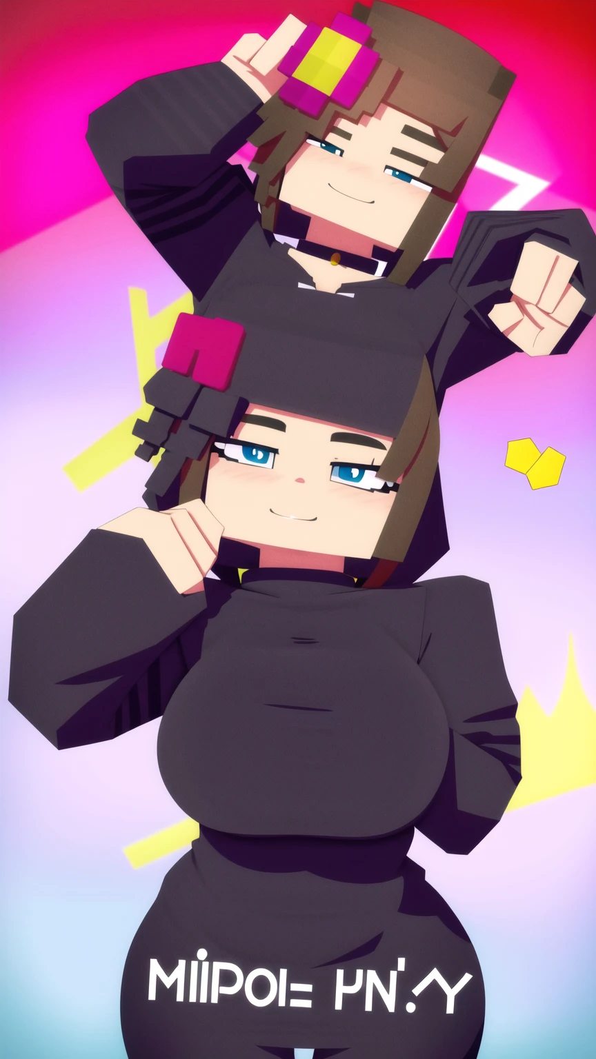 solo, jenny, hair ornament, smile, hoodie, simple background, Very big tits usando um maiô preto